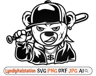 Teddy Gangsta Svg | Mafia Bear Clipart | Hipster Bear Cut File | US Dollar Stencil | Bad  Teddy with Baseball Bat T-shirt Design | Dxf | Png