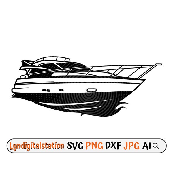 Yacht Svg | Speed Boat Clipart | Luxury Yachts Cut File | Recreational watercraft Stencil | Sailor T-shirt Design | Sailing Boat Dxf | Png