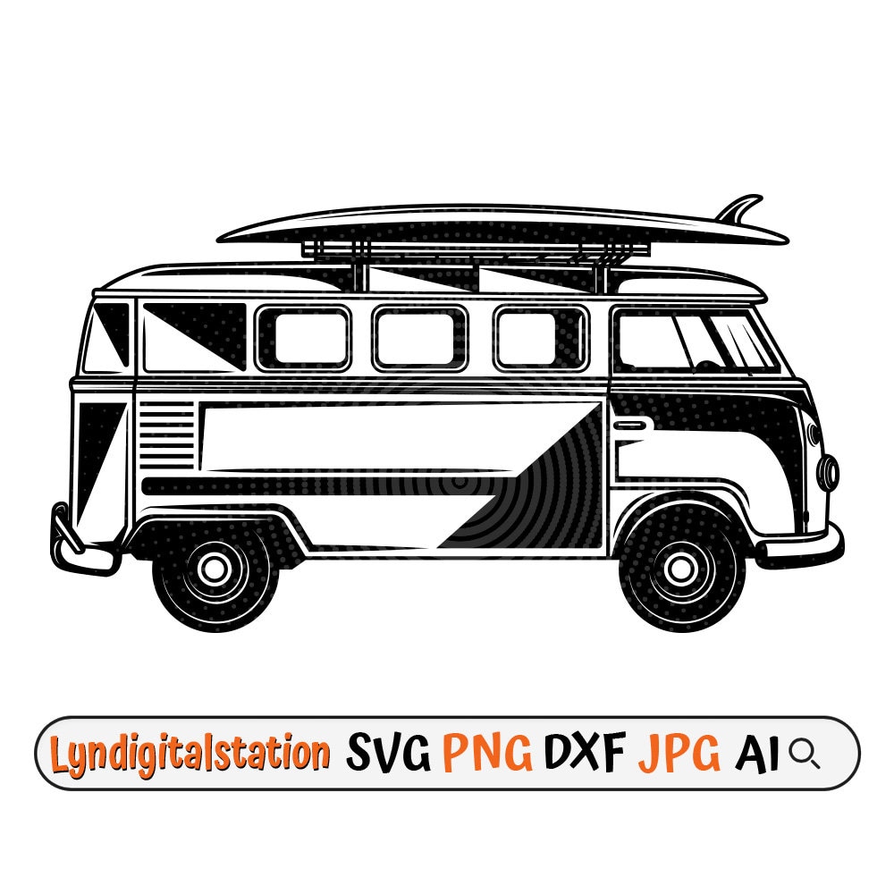 Beach Vintage Van Svg | Surf Van Clipart | Retro Van Cut