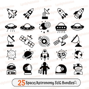 25 lots Svg espace/astronomie | Clipart espace extra-atmosphérique | Fichier coupé de la navette spatiale | Pochoir de vaisseau spatial | Design de chemise de fusée spatiale | DXF | png