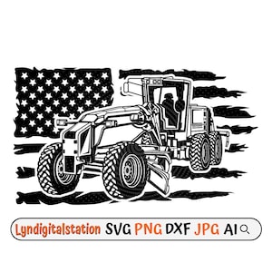 Grader USA Svg | Heavy Equipment Clipart | Contractor Cut File | Operator Stencil | USConstruction T-shirt Design | Trucks Dxf |USA Flag PNG