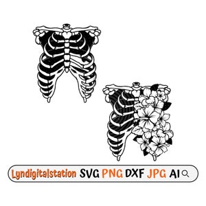 Rib Cage Svg | Floral Ribcage Clipart | Skeleton Rib Cut File | Thoracic Cage Stencil | Medical Personnel T-shirt Design | Dxf | Png