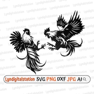 Briga de Galos Svg | Clipart de Galinhas | Arquivo de Corte de Galos de Briga | Estêncil de Mancha de Sangue | Design de Camiseta de Galos | Frango Brigando Dxf | PNG
