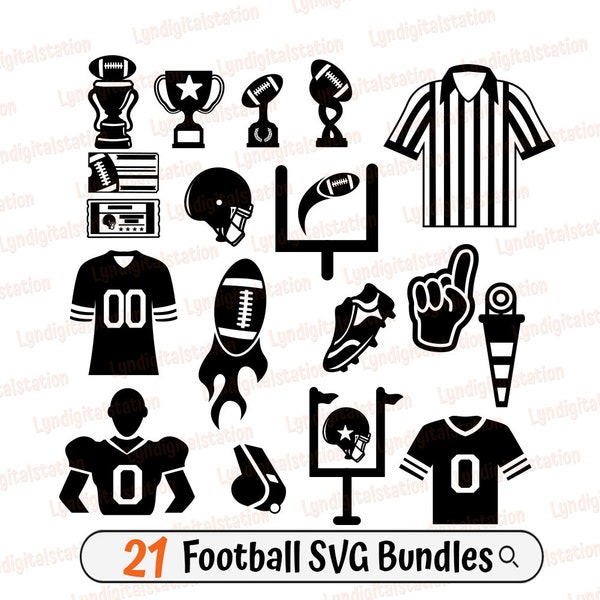 21 Football Bundles Svg | Flaming Ball Clipart | Trophy Cut File | Referee Shirt Stencil | Football Gear Tshirt Design | Fan Foaml Dxf | Png