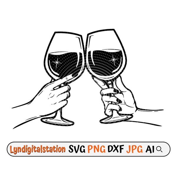 Cheers Svg | Wine Glasses Clipart | Wine Cut File | Clinking Glass Wine Stencil | Cheers Celebration T-shirt Design | Wine Toast Dxf | Png