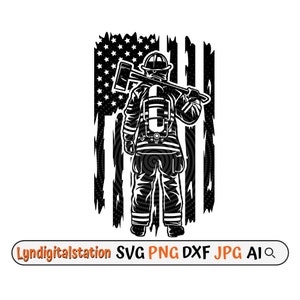 US Firefighter Svg | Fireman with Axe Clipart | Fireman Cut File | Dad Gift Idea Stencil | Fire Depot Tshirt Design | Fireman Dad Dxf | Png