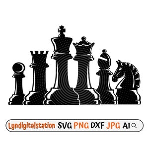 Svg d'échecs | Clipart de jeu de société | Fichier de coupe roi et reine | Pochoir de pion | Design de T-shirt Maître d'échecs | Chevalier Dxf | tour et évêque png