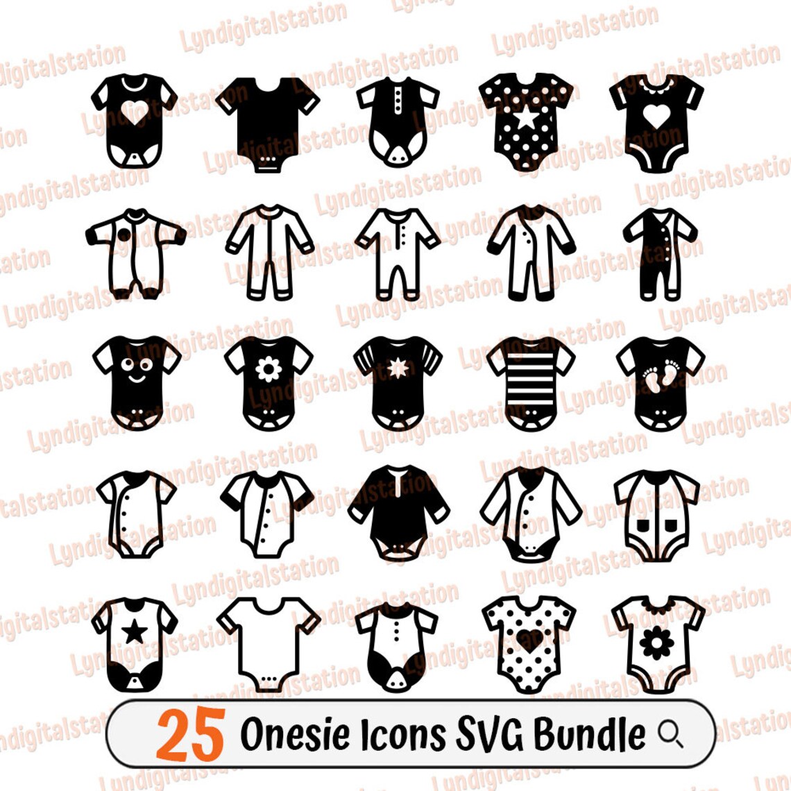 25 paquetes de monos Svg / Clipart de ropa de bebé / Archivo de corte ...