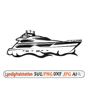 Yacht Svg | Speed Boat Clipart | Luxury Yachts Cut File | Recreational watercraft Stencil | Sailor T-shirt Design | Sail Boat Dxf | Boat Png