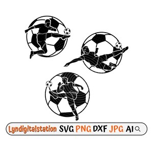 Soccer Players Svg | Soccer Ball Sport Clipart | Front Kick Cut File | Team Sport Stencil | Soccer Team T-shirt Design | Side Kick Dxf | Png