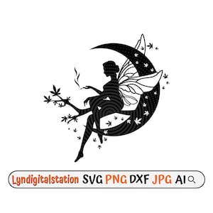Fairy Smoking Weed Svg / Smoking Joint Clipart / High Fairy Cut File / Tree Fairy Stencil / Moon Fairy shirt Design / Cannabis Dxf / 420 Png