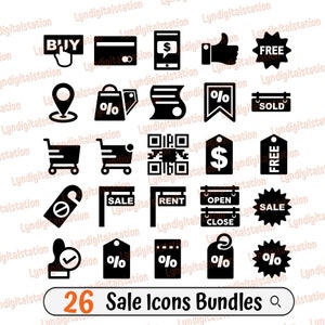 26 Sale Icons Bundles Svg | QR Code Clipart | Sale Discount Cut File | Sale Stencil | Discount Tags T-shirt Design | Shopping Cart Dxf | Png