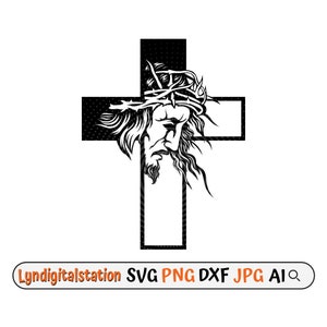 Jesus Cross Svg | Jesus in the Cross Clipart | Christian Faith Cut File | Crown of thorn Stencil | Easter shirt Design | Crucifix  Dxf | Png