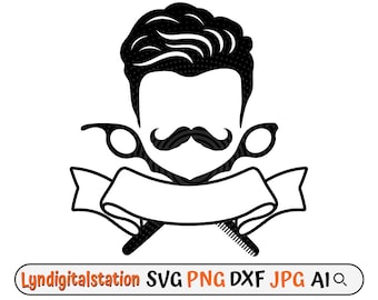 Barber Svg | Hair Stylist Clipart | Salon Cut File | Hair Salon Stencil | Barbershop T-shirt Design | Scissors Dxf | Groomed Hair Png