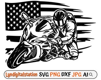 US Sport Biker SVG | Off Road Motorrad Clipart | Dirt Bike Datei | Racing Sport Schablone | Motocross Fahrer T-Shirt Design | Dxf | Png