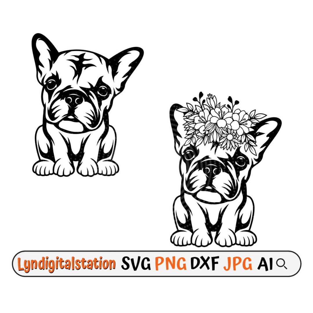 Baby French Bulldog Svg Bulldog Clipart Frenchie With Flowers Cut