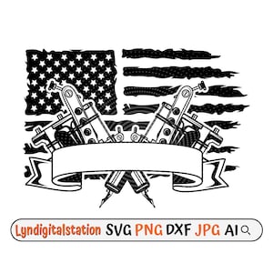 US Tattoo Machine Svg | US Ink Artist Clipart | Tattoo Supply Cut File | Tattoo Shop Shirt Design | Ink Machine Stencil | Skin Art Dxf | Png