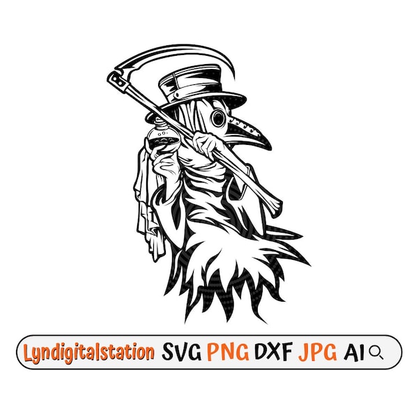 Plague Doctor | Witch Doctor Clipart | Halloween Cut File | Crow Stencil | Medieval T-shirt Design | Nightmare Decease Dxf | Epidemic Png