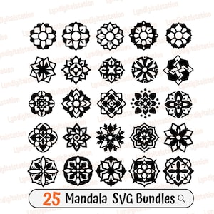 25 Mandala Bundles Svg | Ornaments Clipart | Mandala Flower Cut File | Geometric Designs Stencil | Decorative T-shirt Design |  Dxf | Png