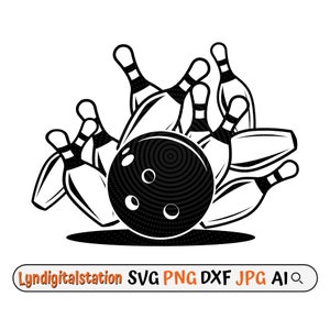 Bowling Svg | Tenpins Clipart | Target Sport Cut File | Pin Bowling Stencil | Recreational Activity T-shirt Design | Bowler Gift Dxf | Png