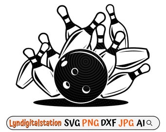 Boliche Svg | Pinos de Dez Clipart | Arquivo de corte do esporte alvo | Estêncil de boliche | Design de camisetas para atividades recreativas | Presente de jogador Dxf | png