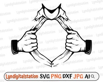 Podarta koszulka Svg | Tear Away Clipart | Podarta koszulka z klatką piersiową Plik do cięcia | Szablon do ręcznego rozrywania koszuli | Projekt koszulki z ubraniami | Dxf | Png