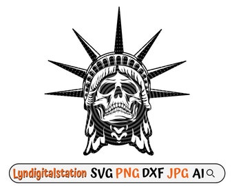 Liberty Svg | Liberty Skull Clipart |  Liberty Death Cut File |  Liberty Face Stencil | Liberty Skull Face  shirt Design | Statue Dxf | Png