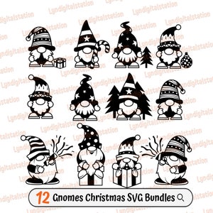 Gnomes Christmas Theme Bundles Svg | Gnomes Clipart | Christmas Cut File | Garden Decor Stencil | Garden Ornament T-shirt Design | Dxf | Png