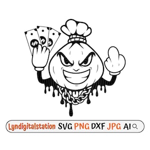 Money Bag Svg / Cartoon Moneybag Clipart / Middle Finger Cut File / Gangster Stencil / Dripping Bag T-shirt Design / Dollar Bills Dxf / Png