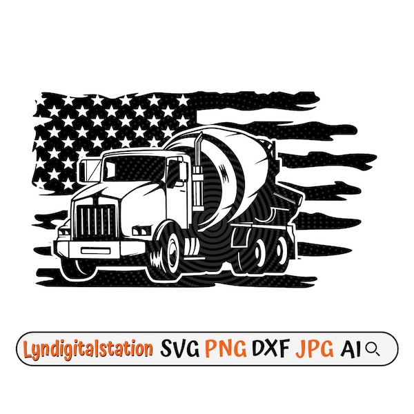 US Concrete Mixer Truck Svg | Cement Mixer Clipart | Construction Truck Cut File | Mixer Truck Stencil | Machinery Tshirt Design | Dxf | Png