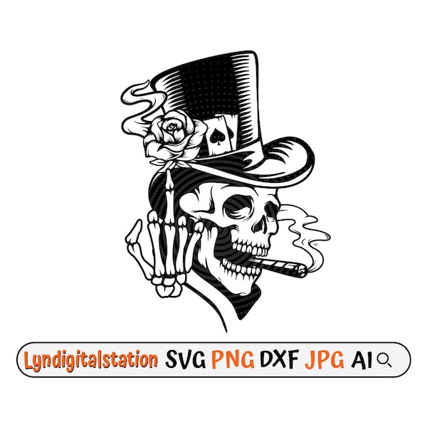 Skull with Top Hat  Svg | Skull with Flower Clipart | Two Skull Cut File | Top Hat Skull Stencil | Floral Skulls T-shirt Design | Dxf | Png