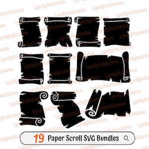 Pacchetti di pergamene di carta Svg/19 Clipart di carta per pergamene/File di taglio papiro/Stencil per pergamene/Design di t-shirt per rotoli di carta vecchia/Dxf/Png