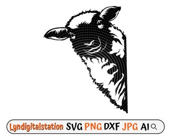 Sheep Peeking Svg | Lamb Clipart | Sheep Head Cut File | Domestic Animal Stencil | Lamb Peeking T-shirt Design | Farmlife Dxf | Png