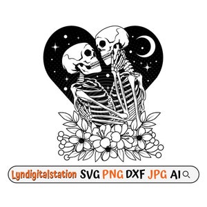 Lover Skeleton Svg | Skull Lover Clipart | Skeleton Romance Cut File | Floral Skull Lover Stencil | Dead Romance T-shirt Design | Dxf | Png