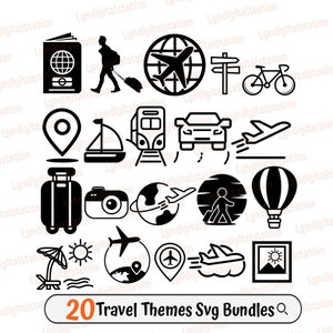 20 Reise-Thema-Bundle | Welt Reise Clipart | Reise-Modus Schnittdatei | Reisepass Schablone | Sommer Urlaub T-Shirt Design | Dxf | Png