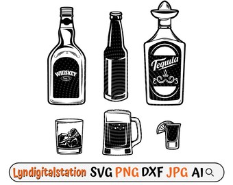 Alchol Svg | Tequila Drinks Clipart | Whiskey Cut File | Cocktails  Stencil | Alcohol Beverages T-shirt Design | Fermented Liquor Dxf | Png