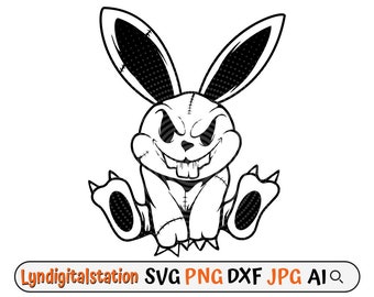 Zombie Rabbit Svg | Zombie Bunny Clipart | Halloween Cut File | Dead Rabbit Stencil | Corpse T-shirt Design | Voodoo Dxf | Evil Bunny Png