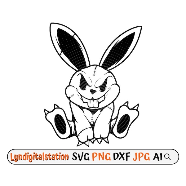 Zombie Rabbit Svg | Zombie Bunny Clipart | Halloween Cut File | Dead Rabbit Stencil | Corpse T-shirt Design | Voodoo Dxf | Evil Bunny Png