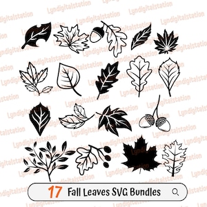 Fall Leaves Bundles Svg | Autumn Leaves Clipart | Tree Leaves Cut File | Heart Wreath Stencil | Leaves T-shirt Design | Acorn Dxf | Png