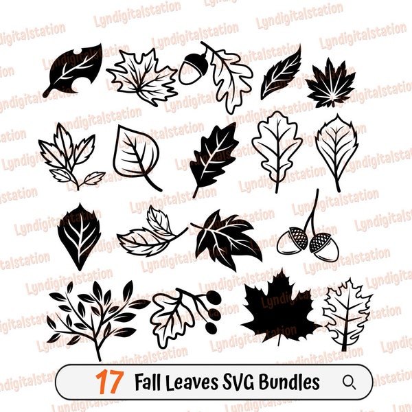 Fall Leaves Bundles Svg | Autumn Leaves Clipart | Tree Leaves Cut File | Heart Wreath Stencil | Leaves T-shirt Design | Acorn Dxf | Png