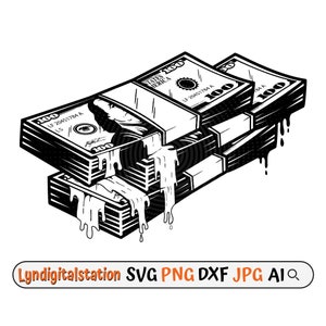 ドル SVG | 滴るドル クリップアート | バンドルされたお金のカット ファイル | 100 ドル紙幣のステンシル | お金好きの T シャツ デザイン | お金の DXF | PNG