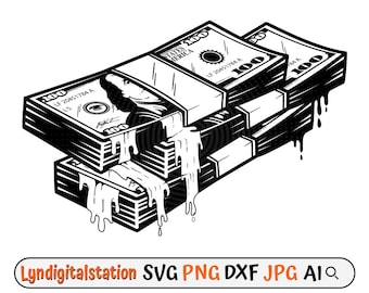 Dollar Svg | Driping Dollar Clipart | Bundled Money Cut File | One Hundred Dollar Bill Stencil | Money Lover Tshirt Design | Money Dxf | Png