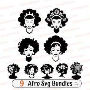 9 Afro Woman Bundles Svg | Afro women Clipart | Afro ladies Cut File | Black Woman Stencil |African American Woman Tshirt Design | Dxf | Png