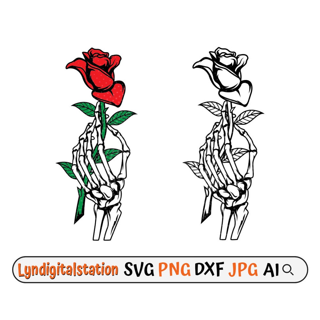 Skeleton Hand With Rose Svg Skull Rose Clipart Red Rose Cut File Dead ...