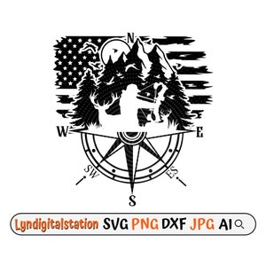 US Bow Hunting Svg / Outdoor Hunting Compass Clipart / Deer Hunter Cut File / Antler Stencil / Adventure Compass T-shirt Design / Dxf / Png