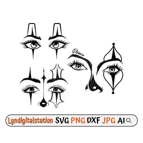 Chicano Girl Eye Svg | Clipart de tatouages des yeux | Fichier de coupe Chicano Art | Pochoir Payasa | Design de t-shirt style chicano | Femme Clown Dxf | PNG