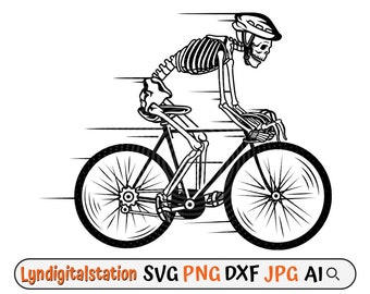 Skeleton Riding A Bicycle Svg | Cycling Clipart | Dead Cyclist Cut File | Athlete Stencil | Dead Bicycle Rider T-shirt Design | Dxf | Png