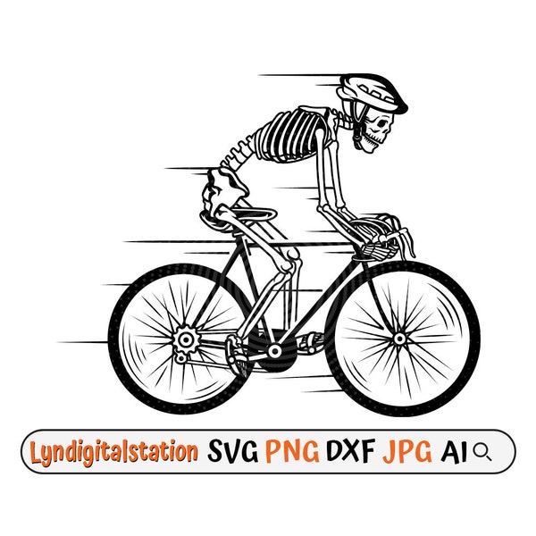 Skeleton Riding A Bicycle Svg | Cycling Clipart | Dead Cyclist Cut File | Athlete Stencil | Dead Bicycle Rider T-shirt Design | Dxf | Png