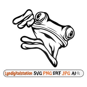 Può includere: Illustrazione in bianco e nero di una rana con occhi grandi e una bocca larga. La rana è rivolta a destra e ha la lingua fuori.