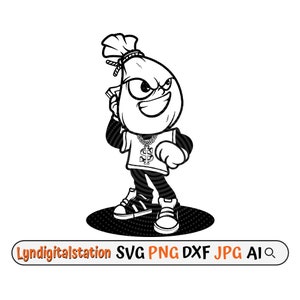 Gangster Money Bag Svg / Money Bag Clipart / Mafia Bag Cut File / Uomo con Money Bag Head Stencil / Gangster Man T-shirt Design / Dxf / Png